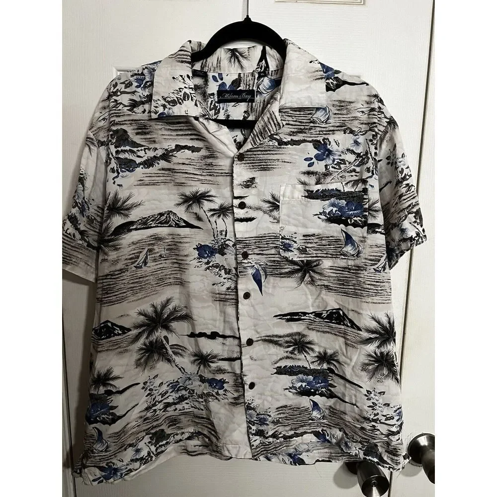 Milano Bay Mens Shirt‎ Size XL White Hawaiian Short Sleeve Button Up Vintage